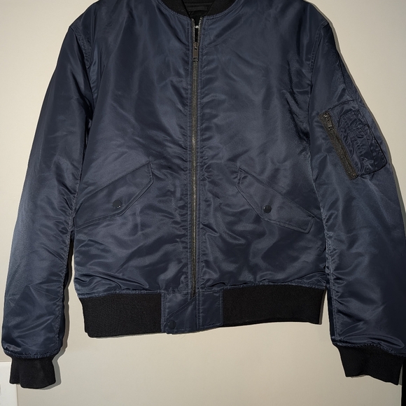 Theory Flight Slim-Fit Bomber Jacket navy blue sz LRG - Picture 3 of 7